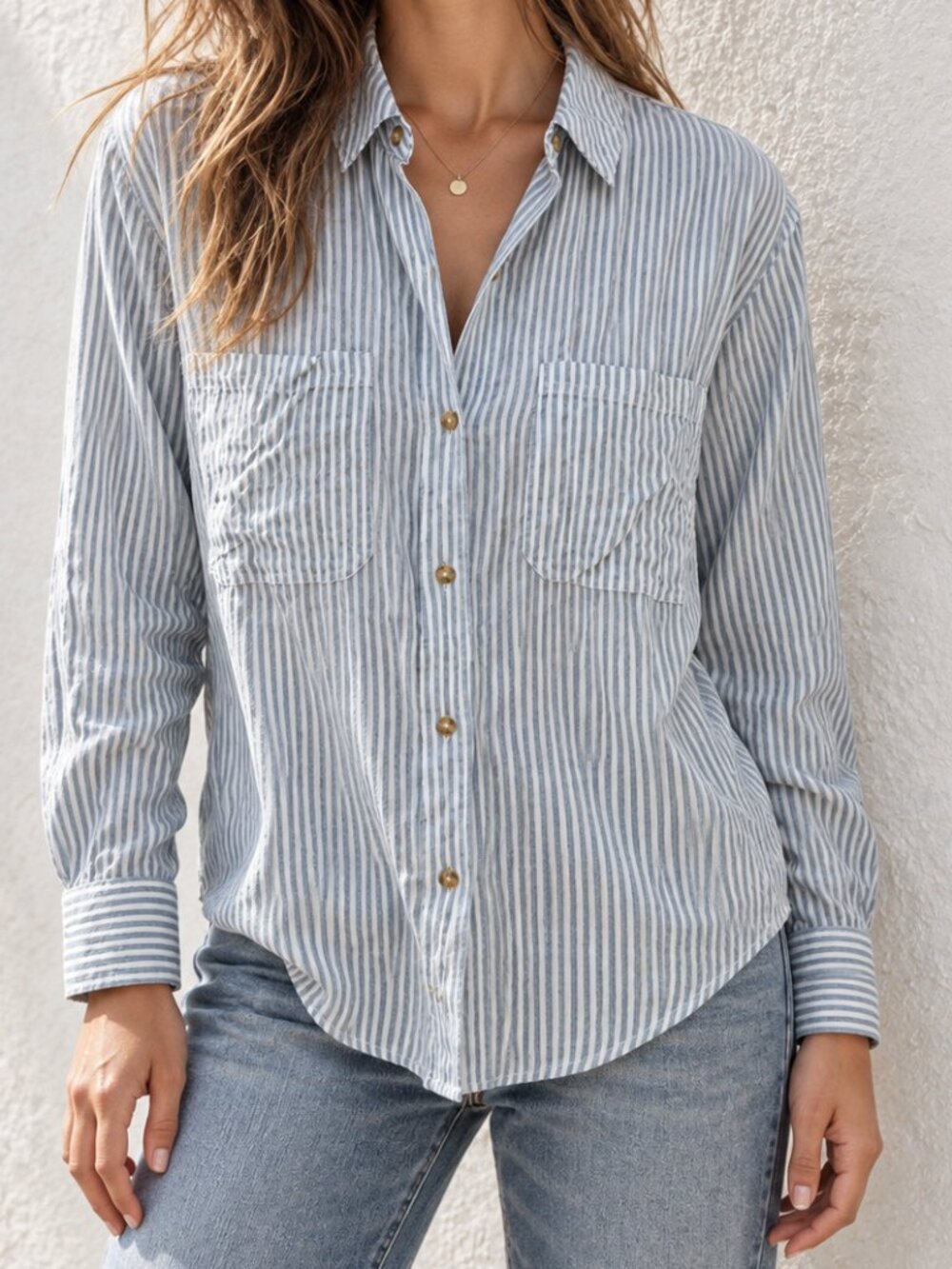 Rolla’s Skinny Stripe Shirt Blue White Button Down Long Sleeve Medium NWT Slouch